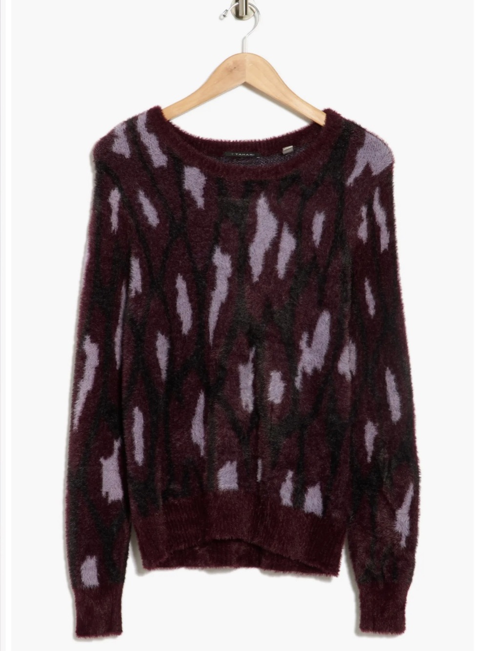 T Tahari- Women's Maroon and Lavender Abstract-Pattern Sweater